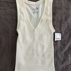 Elegant Cream V-Neck Ribbed Tank Top
